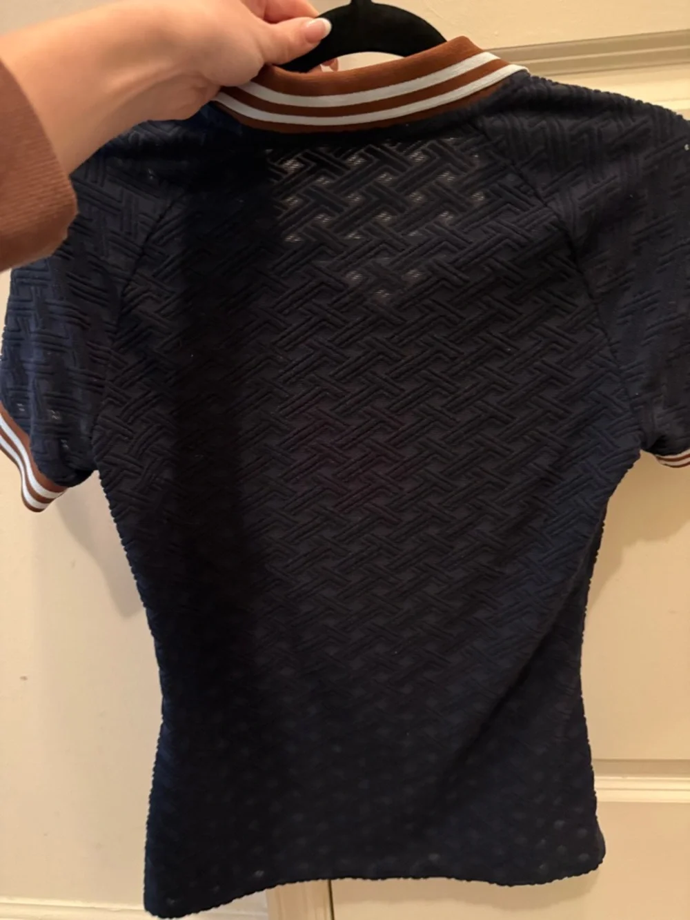 Tory Burch Navy and Brown Short Sleeve Polo Tee - Picture 4 of 5